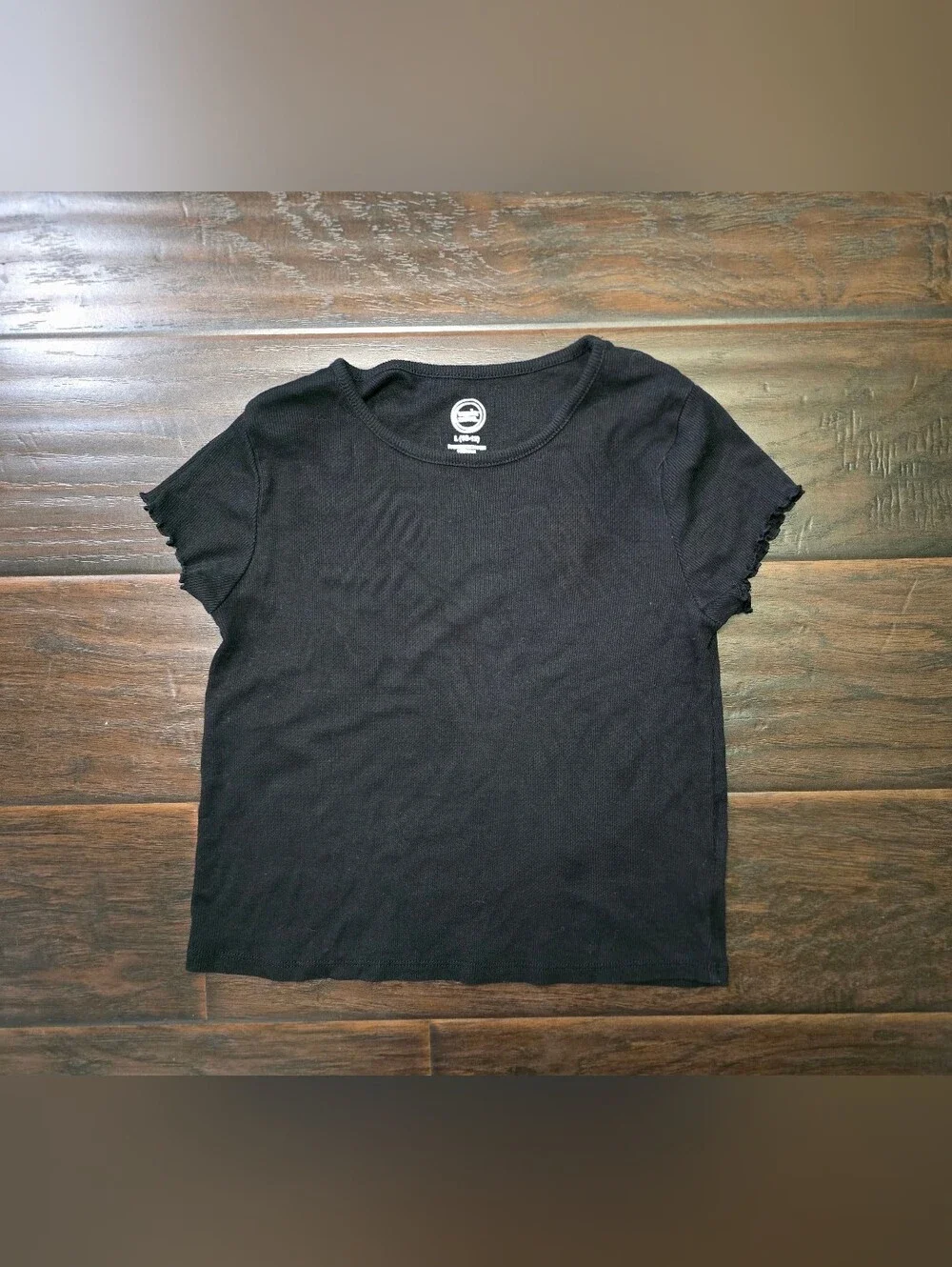 Wonder Nation Girls Black Ruffle Sleeve Casual Short Sleeve Tee Shirt Large